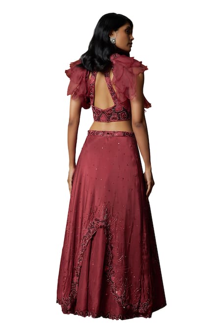 Buy Mehak Murpana Red Organza, Crepe Embroidery, Sequins, Beads V-neck And Lehenga Set Online at Aza Fashions Buy_Mehak Murpana_Red Organza, Crepe Embroidery, Sequins, Beads V-neck And Lehenga Set _Online_at_Aza_Fashions