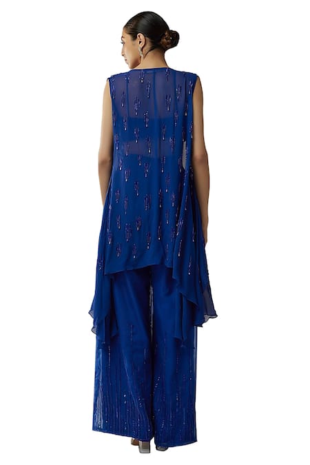 Buy Mehak Murpana Blue Organza, Georgette, Linen Beads, Sequins Embroidered Jacket Flared Pant Set Online at Aza Fashions Buy_Mehak Murpana_Blue Organza, Georgette, Linen Beads, Sequins Embroidered Jacket Flared Pant Set _Online_at_Aza_Fashions