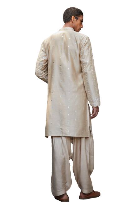 Buy Bohame Beige Chanderi, Tussar Embroidery, Mirrors Kaedyn Chikankari Kurta With Salwar Online at Aza Fashions Buy_Bohame_Beige Chanderi, Tussar Embroidery, Mirrors Kaedyn Chikankari Kurta With Salwar_Online_at_Aza_Fashions
