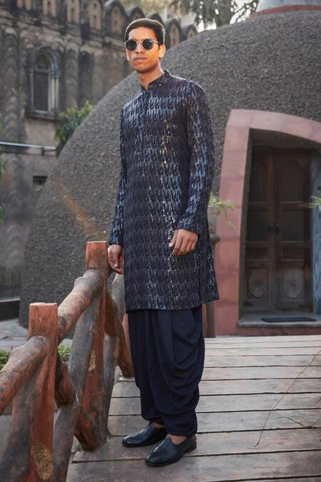 Buy_Bohame_Blue Georgette, Rayon Embroidery, Sequins Karlos Kurta With Salwar_Online_at_Aza_Fashions