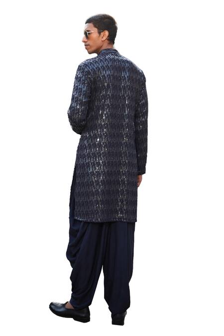 Shop_Bohame_Blue Georgette, Rayon Embroidery, Sequins Karlos Kurta With Salwar_Online_at_Aza_Fashions