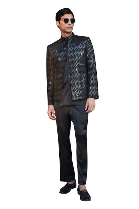 Bohame Black Georgette, Satin Embroidery, Sequins Keith Jacket With Kurta Set Online at Aza Fashions Bohame_Black Georgette, Satin Embroidery, Sequins Keith Jacket With Kurta Set_Online_at_Aza_Fashions