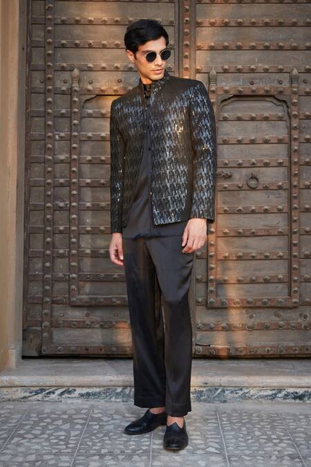 Buy Bohame Black Georgette, Satin Embroidery, Sequins Keith Jacket With Kurta Set Online at Aza Fashions Buy_Bohame_Black Georgette, Satin Embroidery, Sequins Keith Jacket With Kurta Set_Online_at_Aza_Fashions