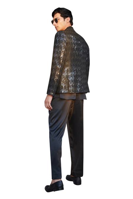 Shop Bohame Black Georgette, Satin Embroidery, Sequins Keith Jacket With Kurta Set Online at Aza Fashions Shop_Bohame_Black Georgette, Satin Embroidery, Sequins Keith Jacket With Kurta Set_Online_at_Aza_Fashions