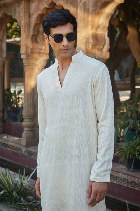 Buy_Bohame_Ivory Tussar Embroidery, Sequins Luke Kurta With Salwar