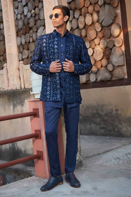 Buy Bohame Blue Georgette, Cotton Satin Embroidery, Owen Chikankari Jacket With Kurta Set Online at Aza Fashions Buy_Bohame_Blue Georgette, Cotton Satin Embroidery, Owen Chikankari Jacket With Kurta Set_Online_at_Aza_Fashions