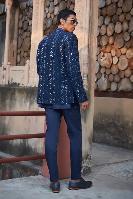 Buy Bohame Blue Georgette, Cotton Satin Embroidery, Owen Chikankari Jacket With Kurta Set Buy_Bohame_Blue Georgette, Cotton Satin Embroidery, Owen Chikankari Jacket With Kurta Set