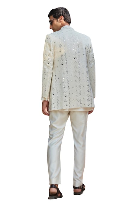 Shop_Bohame_White Georgette, Tussar, Silk Chains, Zach Chikankari Jacket With Kurta Set _Online_at_Aza_Fashions