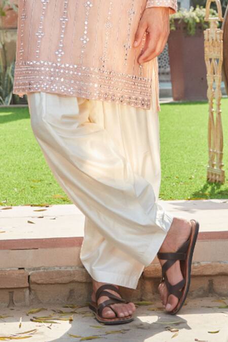 Buy Bohame Peach Chanderi, Tussar Mirrors, Embroidery Ross Chikankari Kurta With Salwar Online at Aza Fashions Buy_Bohame_Peach Chanderi, Tussar Mirrors, Embroidery Ross Chikankari Kurta With Salwar_Online_at_Aza_Fashions