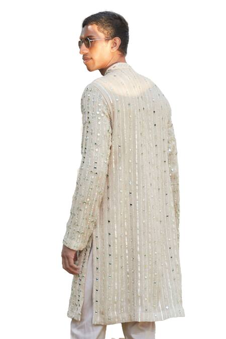 Buy_Bohame_Beige Georgette, Tussar Embroidery, Mirrors Achill Chikankari Kurta With Pant