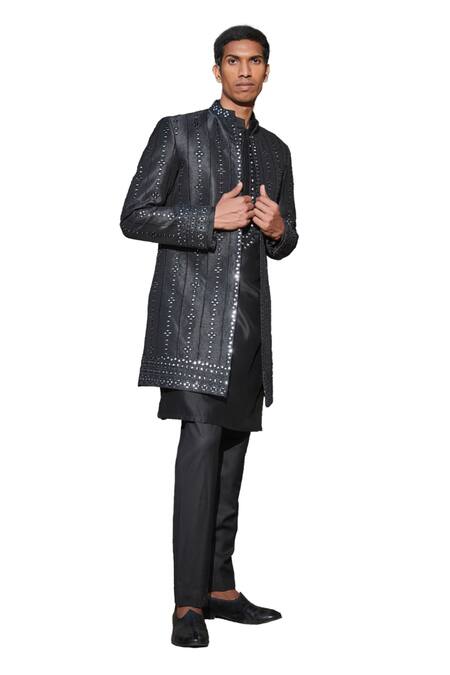 Buy Bohame Black Denim, Chanderi, Terrycloth Alan Chikankari Jacket With Kurta Set Online at Aza Fashions Buy_Bohame_Black Denim, Chanderi, Terrycloth Alan Chikankari Jacket With Kurta Set_Online_at_Aza_Fashions
