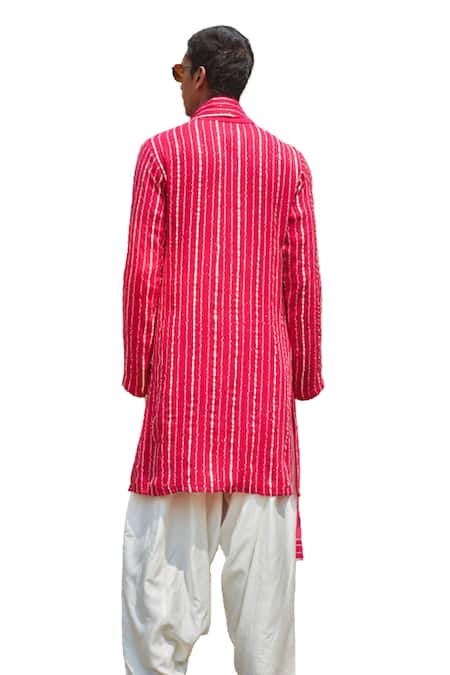 Shop_Bohame_Pink Georgette, Tussar Embroidery Noah Chikankari Kurta Set_Online_at_Aza_Fashions