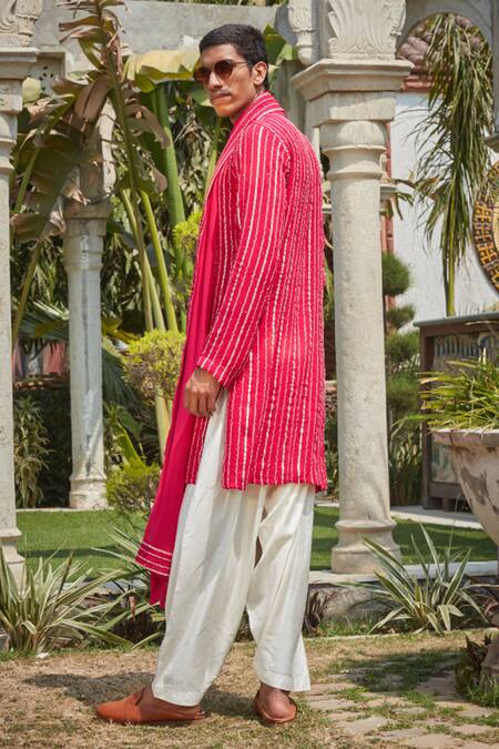 Bohame_Pink Georgette, Tussar Embroidery Noah Chikankari Kurta Set_at_Aza_Fashions