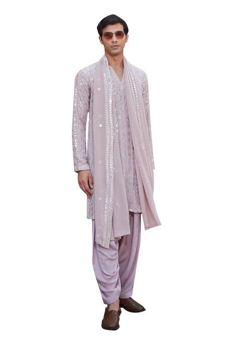 Bohame_Purple Georgette, Rayon Embroidery, Mirrors Ollie Chikankari Kurta Set_Online_at_Aza_Fashions