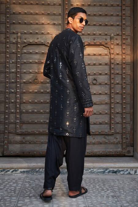 Shop Bohame Black Silk, Rayon Mirrors Quinn Chikankari Embroidered Kurta With Salwar at Aza Fashions Shop_Bohame_Black Silk, Rayon Mirrors Quinn Chikankari Embroidered Kurta With Salwar_at_Aza_Fashions