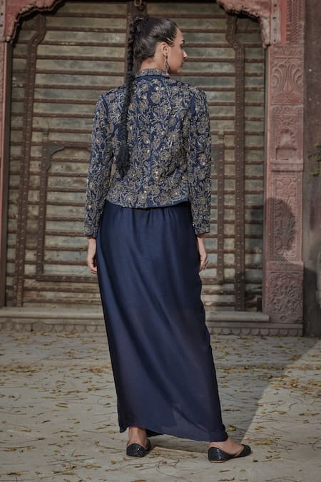 Bohame Orla Floral Zari Embroidered Jacket Skirt Set 