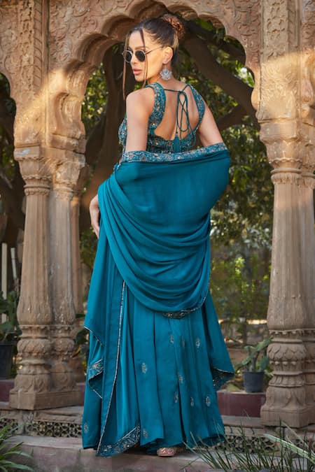 Bohame Aura Zari Floral Embroidered Blouse Lehenga Set 