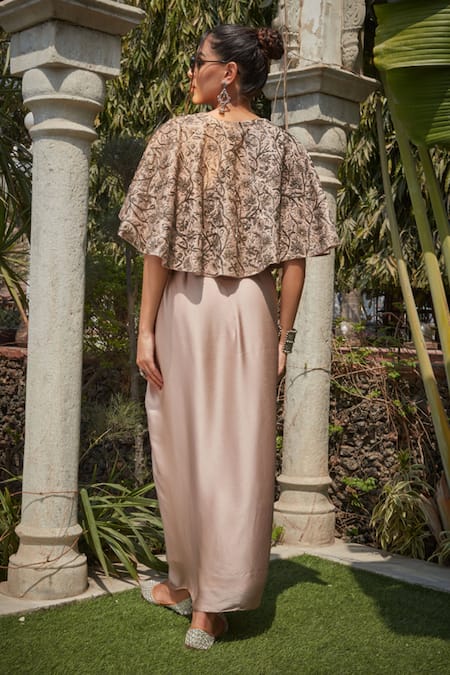 Bohame Kiara Floral Jaal Embroidered Cape Skirt Set 