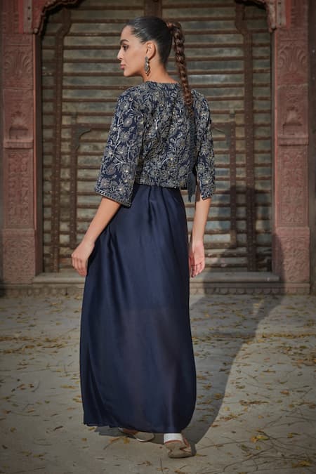 Bohame Vaniya Bead Embellished Floral Cape Skirt Set 