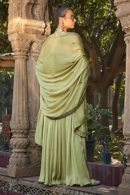 Bohame Aurora Floral Zari Embroidered Halter Neck Blouse Lehenga Set 