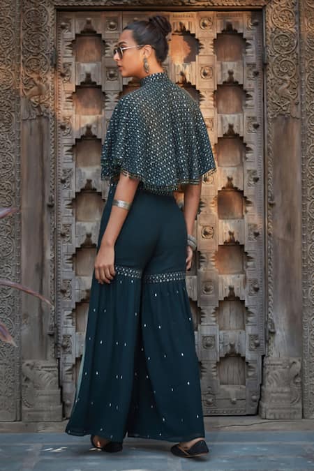 Bohame Kara Chikankari Embroidered Cape Sharara Set 