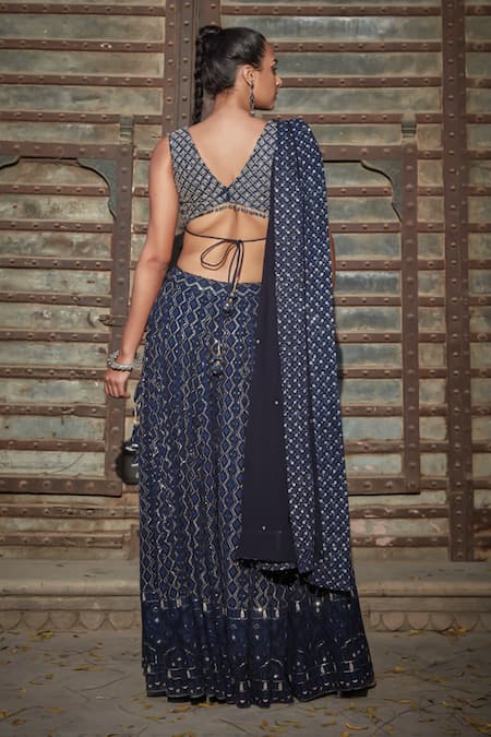 Bohame Tara Geometric Chikankari Embroidered Lehenga Set 