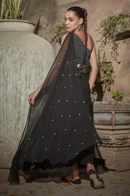 Bohame Casey Pleated Pre-Draped Saree With Embroidered Attached Drape Blouse 