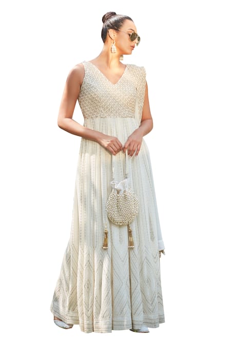 Buy Bohame Ivory Georgette Chains, Aine Chikankari Embroidered Anarkali With Dupatta Online at Aza Fashions Buy_Bohame_Ivory Georgette Chains, Aine Chikankari Embroidered Anarkali With Dupatta _Online_at_Aza_Fashions