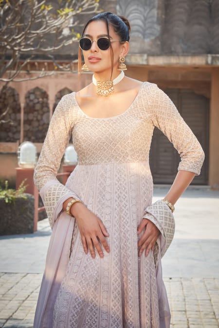 Shop Bohame Purple Georgette Keely Floral Chikankari Embroidered Anarkali With Dupatta Online at Aza Fashions Shop_Bohame_Purple Georgette Keely Floral Chikankari Embroidered Anarkali With Dupatta _Online_at_Aza_Fashions