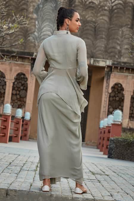 Bohame Ennis Mirrorwork Embellished Asymmetric Tunic With Skirt 