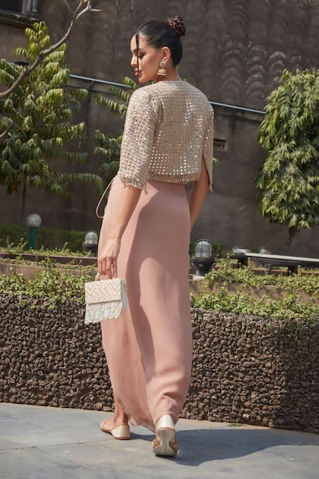 Bohame Emer Mirrorwork Embellished Cape Skirt Set 