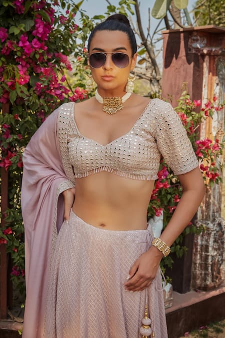 Bohame_Purple Georgette Sequins, Mirrors Merrin Chikankari Embroidered Lehenga Set _Online_at_Aza_Fashions