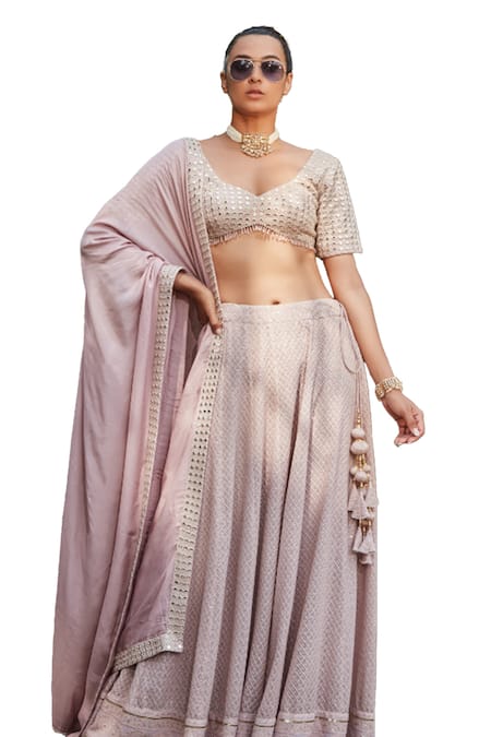 Shop_Bohame_Purple Georgette Sequins, Mirrors Merrin Chikankari Embroidered Lehenga Set _Online_at_Aza_Fashions