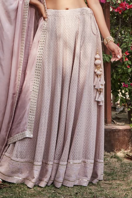 Bohame_Purple Georgette Sequins, Mirrors Merrin Chikankari Embroidered Lehenga Set _at_Aza_Fashions