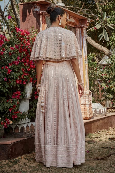 Bohame Reily Floral Chikankari Embroidered Lehenga Cape Set 