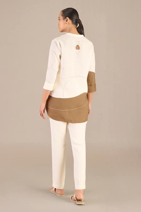 Shop Ampm Ivory Linen Bandeau Neck Shireen Abstract Pattern Shirt And Pant Set at Aza Fashions Shop_Ampm_Ivory Linen Bandeau Neck Shireen Abstract Pattern Shirt And Pant Set _at_Aza_Fashions