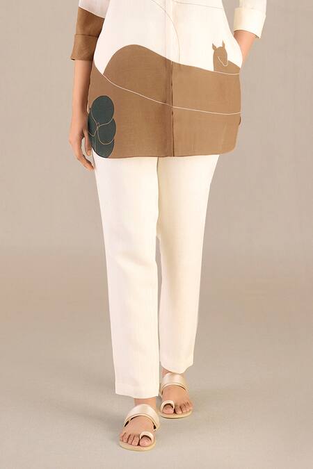 Ampm Ivory Linen Bandeau Neck Shireen Abstract Pattern Shirt And Pant Set Online at Aza Fashions Ampm_Ivory Linen Bandeau Neck Shireen Abstract Pattern Shirt And Pant Set _Online_at_Aza_Fashions
