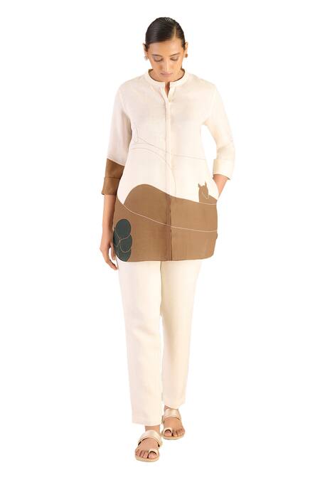 Buy Ampm Ivory Linen Bandeau Neck Shireen Abstract Pattern Shirt And Pant Set Online at Aza Fashions Buy_Ampm_Ivory Linen Bandeau Neck Shireen Abstract Pattern Shirt And Pant Set _Online_at_Aza_Fashions