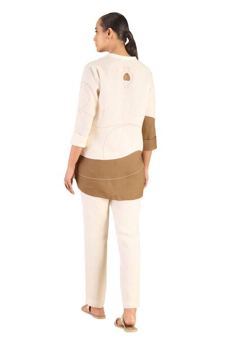 Ampm Ivory Linen Bandeau Neck Shireen Abstract Pattern Shirt And Pant Set at Aza Fashions Ampm_Ivory Linen Bandeau Neck Shireen Abstract Pattern Shirt And Pant Set _at_Aza_Fashions