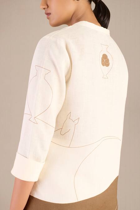 Buy Ampm Ivory Linen Bandeau Neck Shireen Abstract Pattern Shirt And Pant Set Buy_Ampm_Ivory Linen Bandeau Neck Shireen Abstract Pattern Shirt And Pant Set