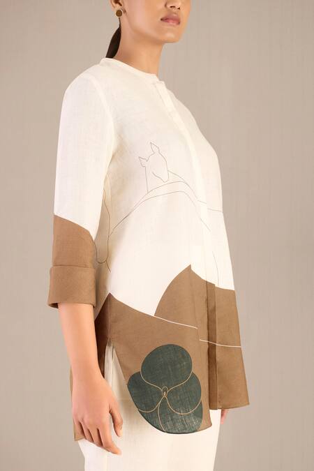 Shop Ampm Ivory Linen Bandeau Neck Shireen Abstract Pattern Shirt And Pant Set Shop_Ampm_Ivory Linen Bandeau Neck Shireen Abstract Pattern Shirt And Pant Set
