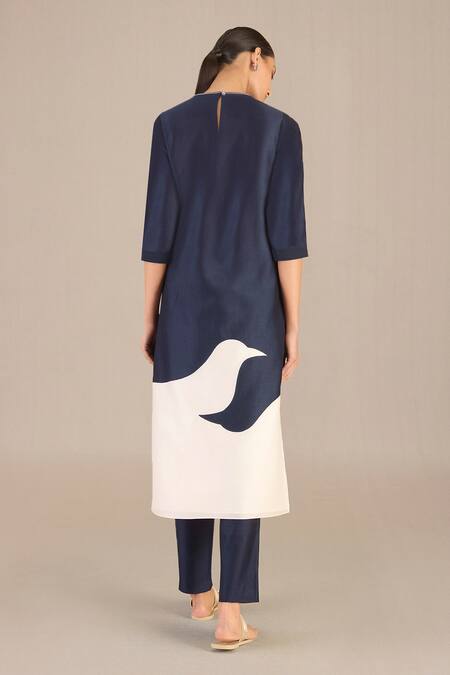 Shop Ampm Blue Chanderi Round Neck Solid Kurta Set With Printed Dupatta Online at Aza Fashions Shop_Ampm_Blue Chanderi Round Neck Solid Kurta Set With Printed Dupatta_Online_at_Aza_Fashions