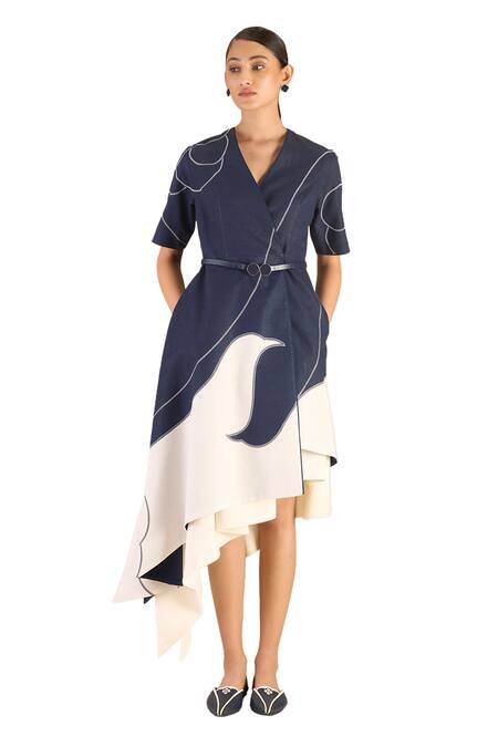 Buy Ampm Blue Linen V-neck Seira Abstract Print Jacket And Skirt Set Online at Aza Fashions Buy_Ampm_Blue Linen V-neck Seira Abstract Print Jacket And Skirt Set _Online_at_Aza_Fashions