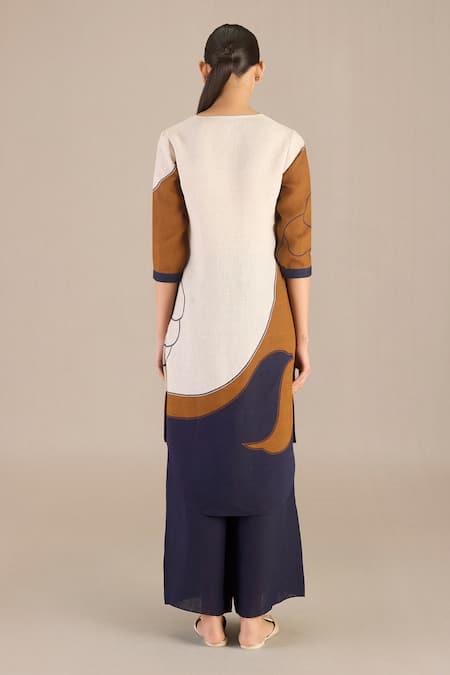 Shop Ampm Beige Linen Collared Kara Abstract Print Tunic And Palazzo Set at Aza Fashions Shop_Ampm_Beige Linen Collared Kara Abstract Print Tunic And Palazzo Set _at_Aza_Fashions