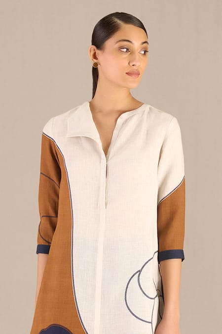 Ampm Beige Linen Collared Kara Abstract Print Tunic And Palazzo Set Online at Aza Fashions Ampm_Beige Linen Collared Kara Abstract Print Tunic And Palazzo Set _Online_at_Aza_Fashions