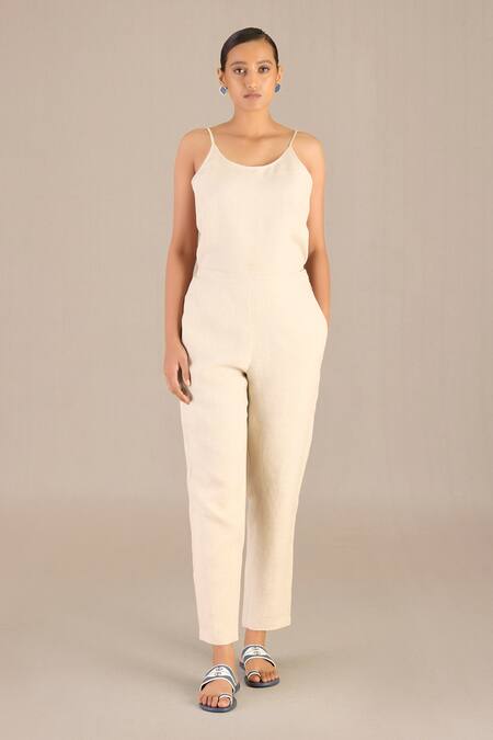 Buy_Ampm_Beige Linen Collared Tara Abstract Pattern Shirt Pant Set