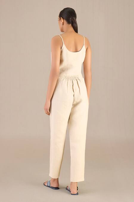 Shop_Ampm_Beige Linen Collared Tara Abstract Pattern Shirt Pant Set