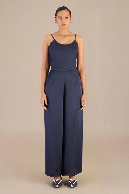 Buy_Ampm_Blue Satin, Organza Buckles Shawl Neck Mana Lapel Collar Throw Set _Online_at_Aza_Fashions