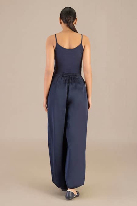 Shop_Ampm_Blue Satin, Organza Buckles Shawl Neck Mana Lapel Collar Throw Set _Online_at_Aza_Fashions