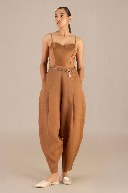 Buy Ampm Brown Linen Buckles Collared Elizah Solid Shirt Dhoti Pant Set Online at Aza Fashions Buy_Ampm_Brown Linen Buckles Collared Elizah Solid Shirt Dhoti Pant Set _Online_at_Aza_Fashions